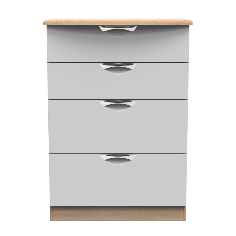 Bhodhini 4 Drawer Deep Chest (Ready Assembled), Grey Matt/Bardolino Oak