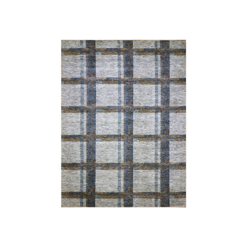9'x12'1" White Modern Geometric Plaid Design Pure Wool Hand Knotted Rug 40B99B1A20604FA78210BAAEE1BE755B