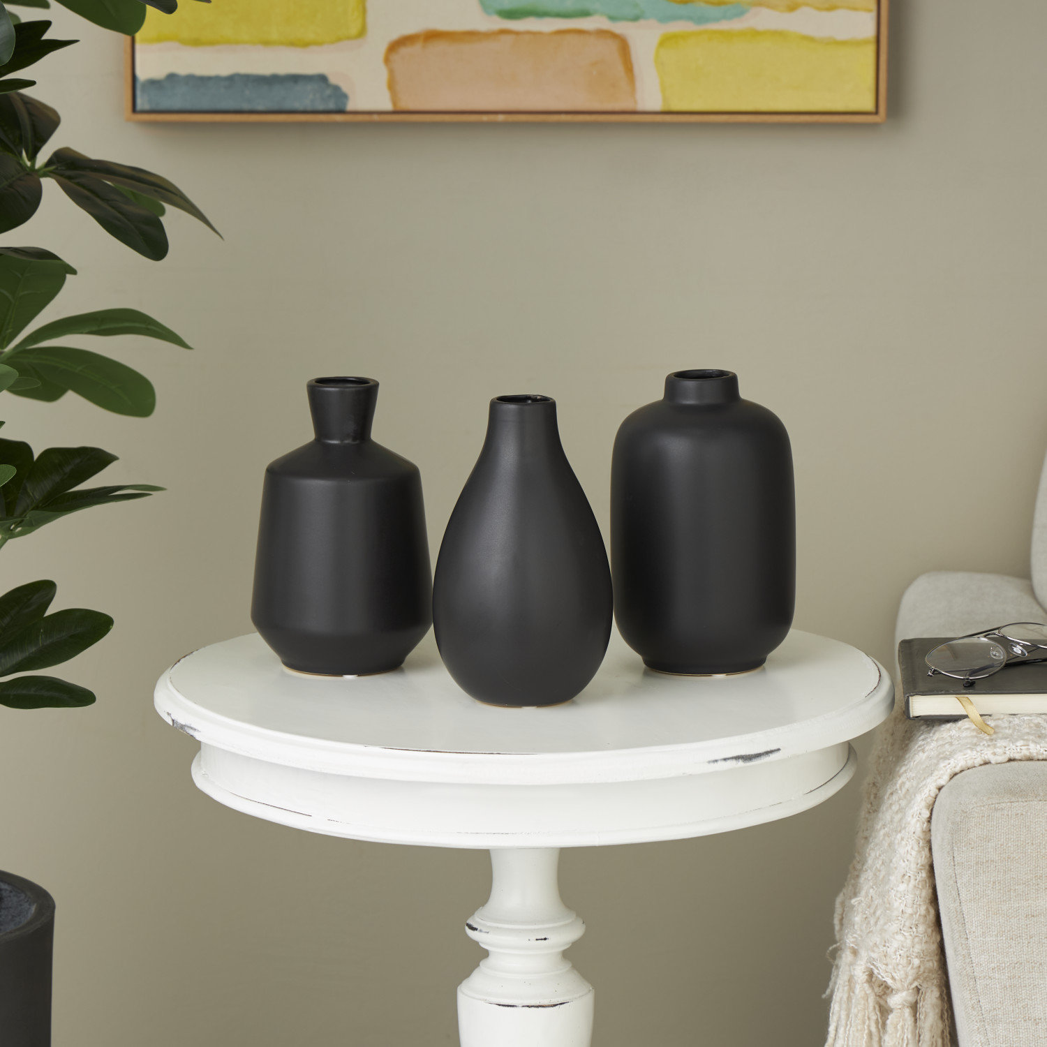 Mable 3 Piece Ceramic Table Vase Set, Black