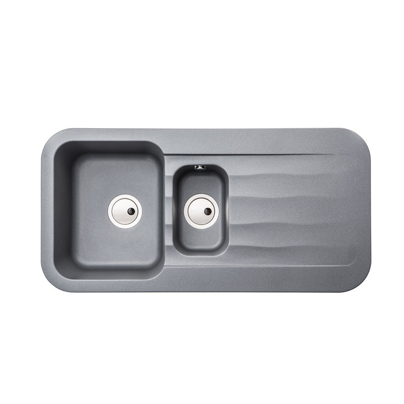 Abode Designs Dune 500mm W Double Bowl Granite Drop-In Kitchen Sink with 2 Faucet Holes, Grey