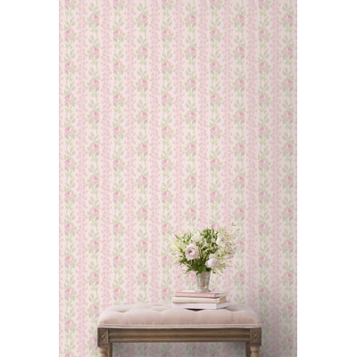Blooming Heirloom Strawberry Macaron Rose Stripe Wallpaper