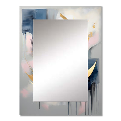 Golden blue Abstract Whirls of serenity I - Fractal Large Wall Mirror, Gold Decorative Mirror, Printed Metal Art