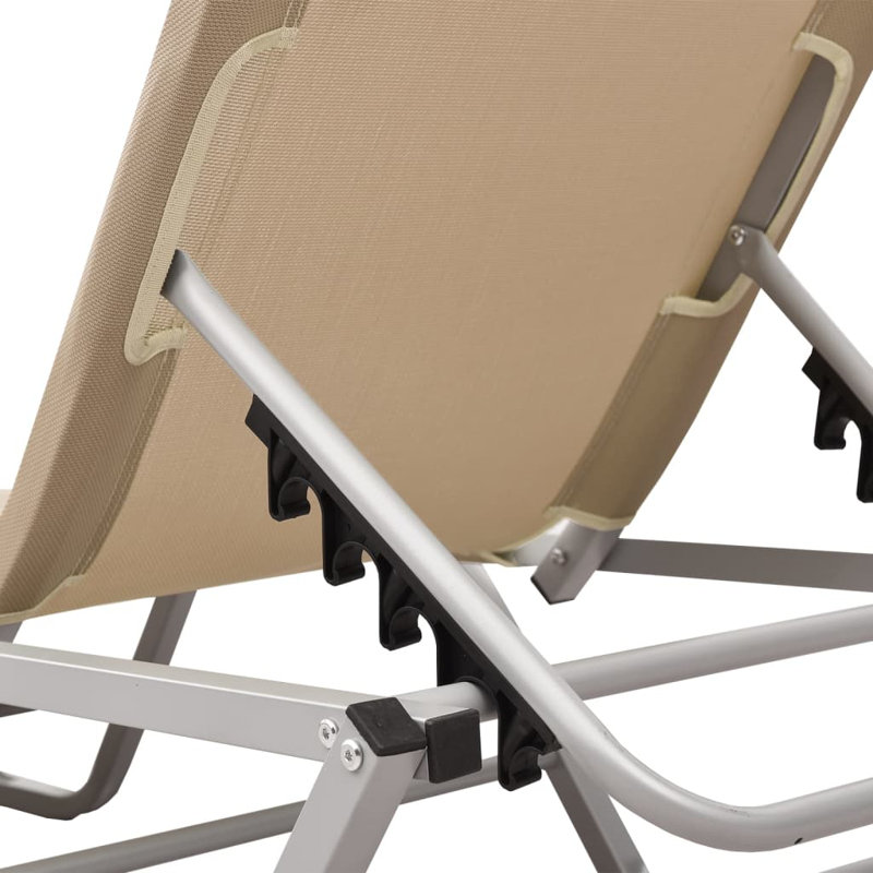 Cream and Silver Adjustable Textilene Chaise Lounger with Arms