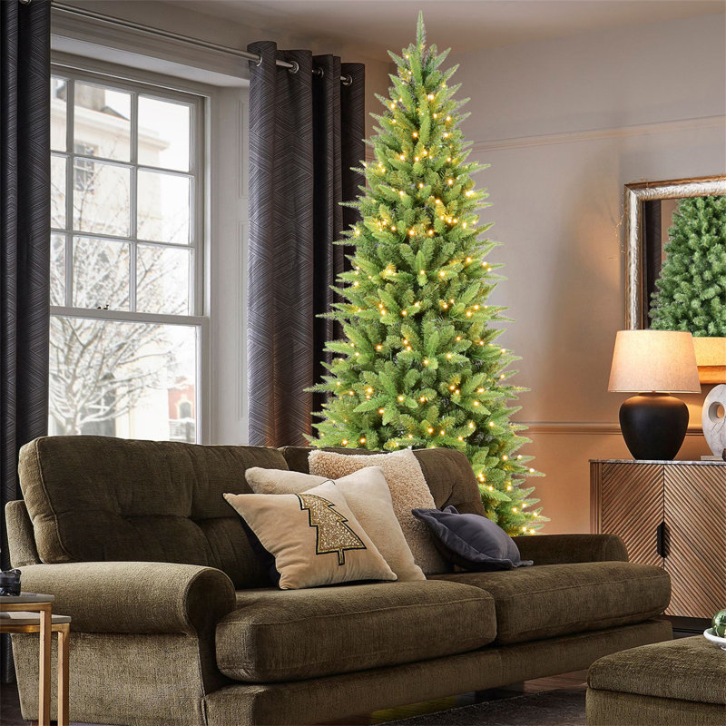 6FT Slim Christmas Tree With 300 Warm White LED Lights – 850 PE+PVC Tips, 6' H