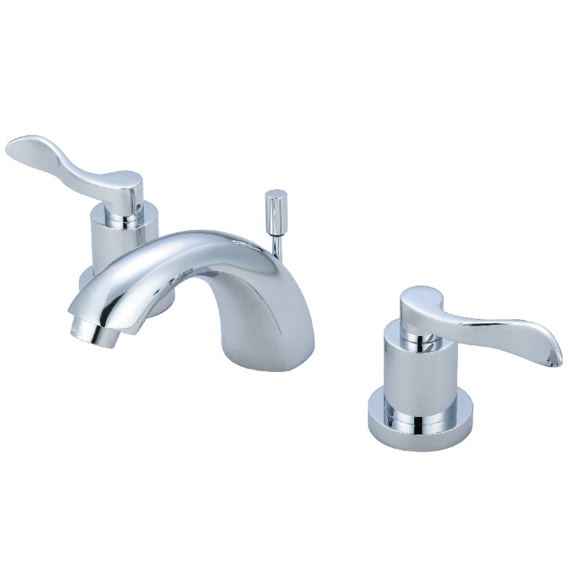 Kingston Brass Two-Handle 3-Hole Deck Mount Mini-Widespread Bathroom Faucet with Brass Pop-Up, Polished Chrome