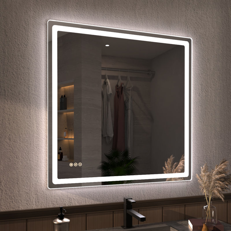 Niveous 36 in. W x 36 in. H Rectangular with Rounded Corners Frameless LED Wall Bathroom Vanity Mirror, Square, 36" x 36"