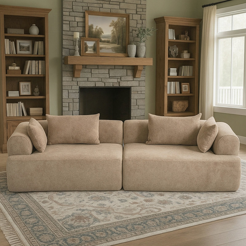 Aucun assemblage requis: canapé modulaire, canapé à assise profonde avec accoudoirs épais et rembourré moelleux pour le salon
