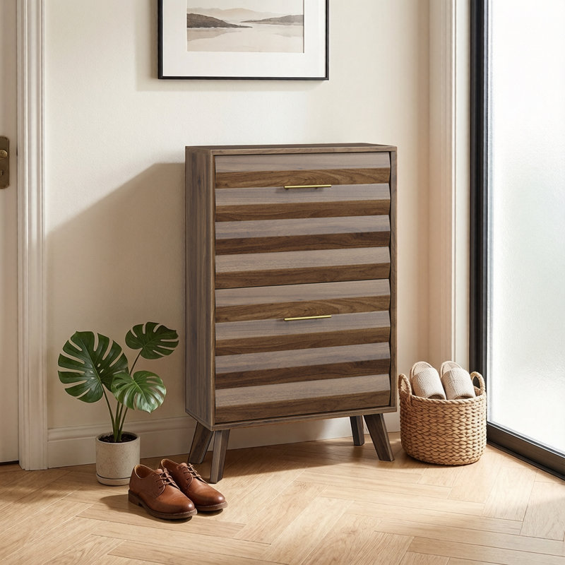 Armoire de rangement pour chaussures 23,6 "Mid-Century, Noyer