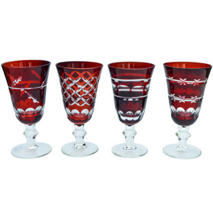 Red Co. Set of 4 Vintage 12 Fl Oz Ribbed Glass Stemmed Water Goblets in  Solid Grey