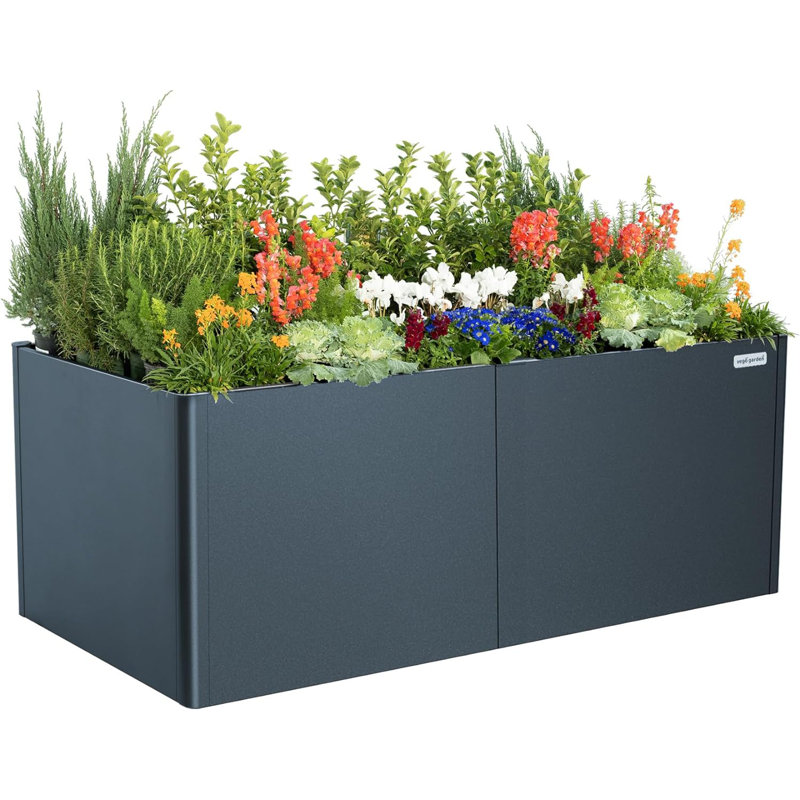 Grande boîte à fleurs d'extérieur moderne en métal de 32 po de hauteur, H 32 po x l 83 po x P 42 po, Bleu minuit