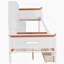 Lit superposé simple au-dessus d'un lit double en bois avec garde-robe, tiroirs, tablettes et lumière DEL