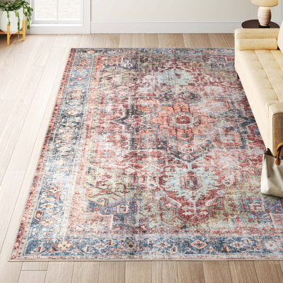 Alice Machine Washable Oriental Flatweave Performance Red/Blue/Ivory Multi Area Rug