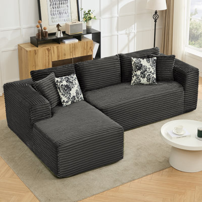 108" L-Shaped Compression Sectional Sofa for Apartment, Modular Corduroy Fabric with Deep Seat & No Assembly (Beige)