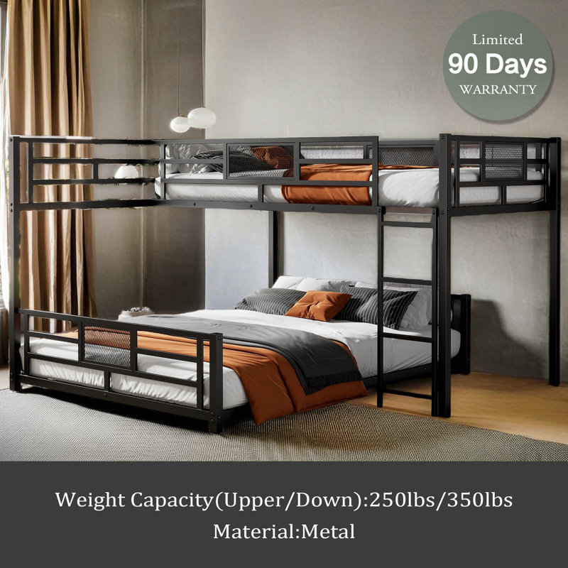 L-Shaped Metal Twin Over Full Size Bunk Bed, Black