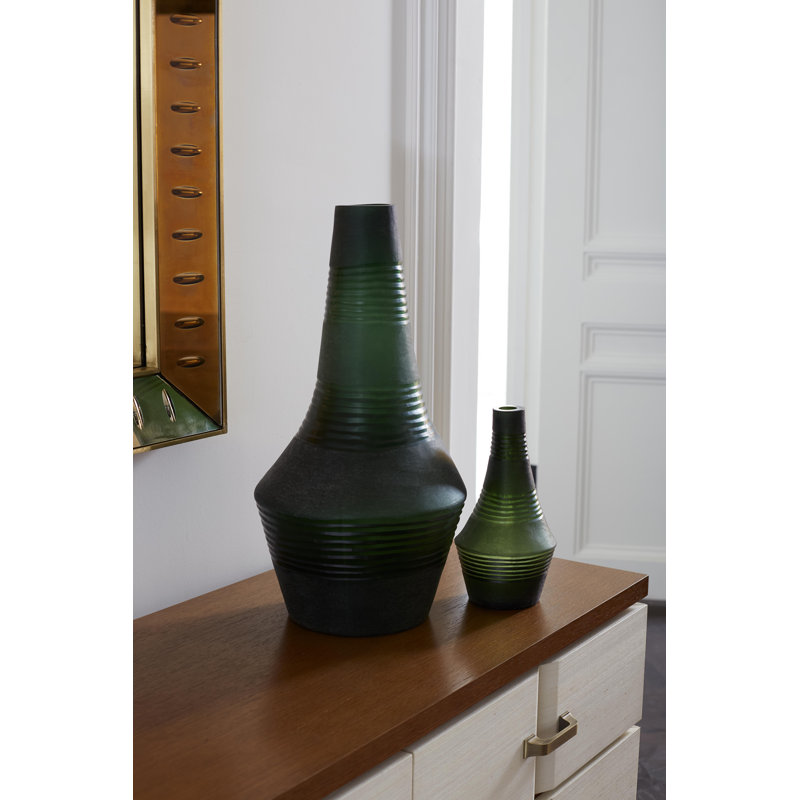 Amahle Handmade Handblown Glass Table Vase, Fern Green, 21" H x 11" W x 11" D
