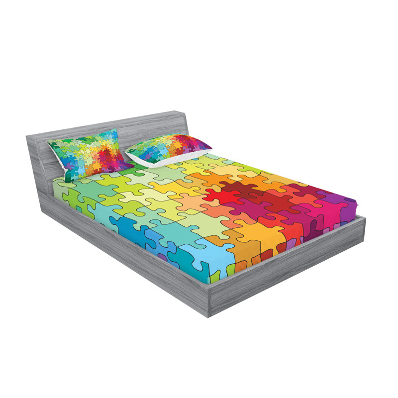 Ambesonne Abstract Fitted Sheet & Pillow Sham Set, Multicolor, Calking Sheet Set + 1 Fitted Sheet + 4 Pillowcases