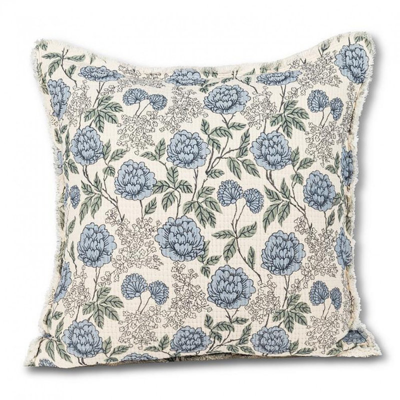 Square Floral Cushion, Blue/White Floral