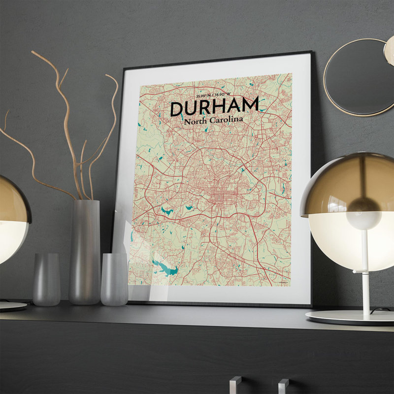 Durham City Map, impression, Vert / beige, H 24 po x l 18 po