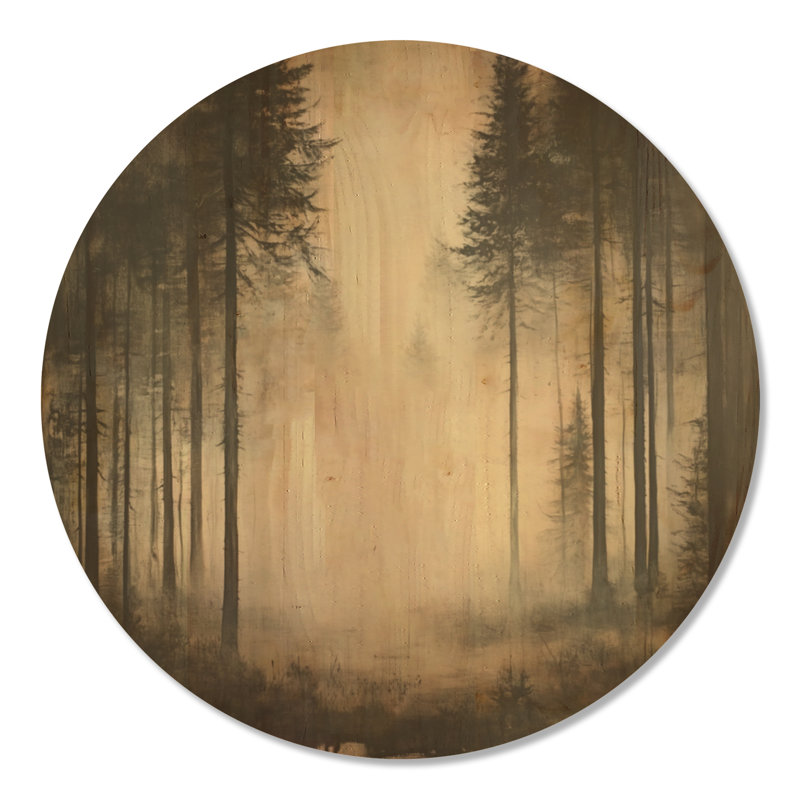 Décoration murale forêt ronde forêt dans le brouillard, Rond 23 po