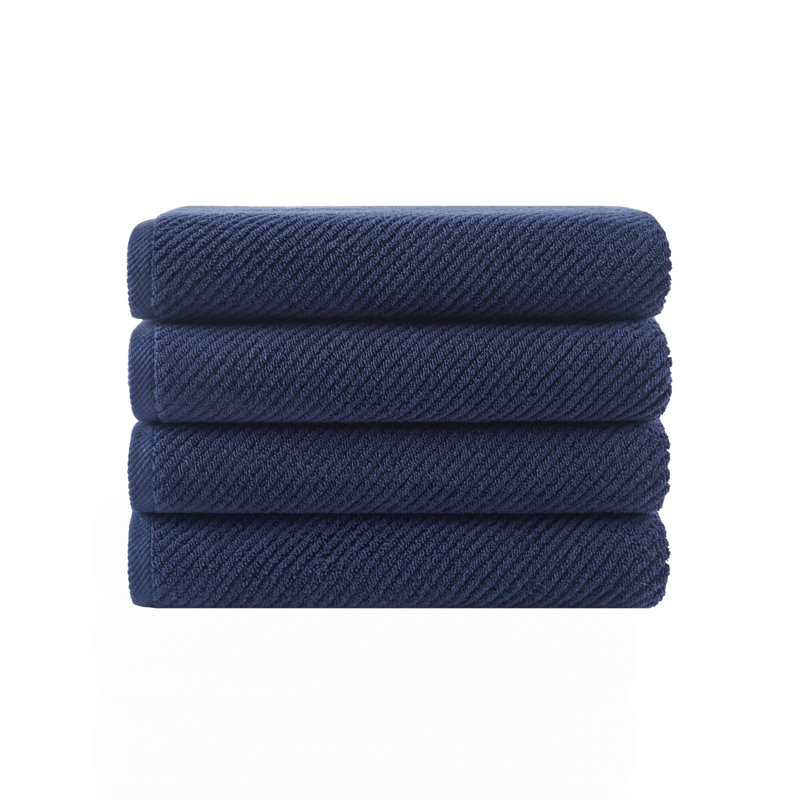 4-Piece 100% Cotton Quick Dry Diagonal Ribbed 4Pcs Bath Towel Set, Navy