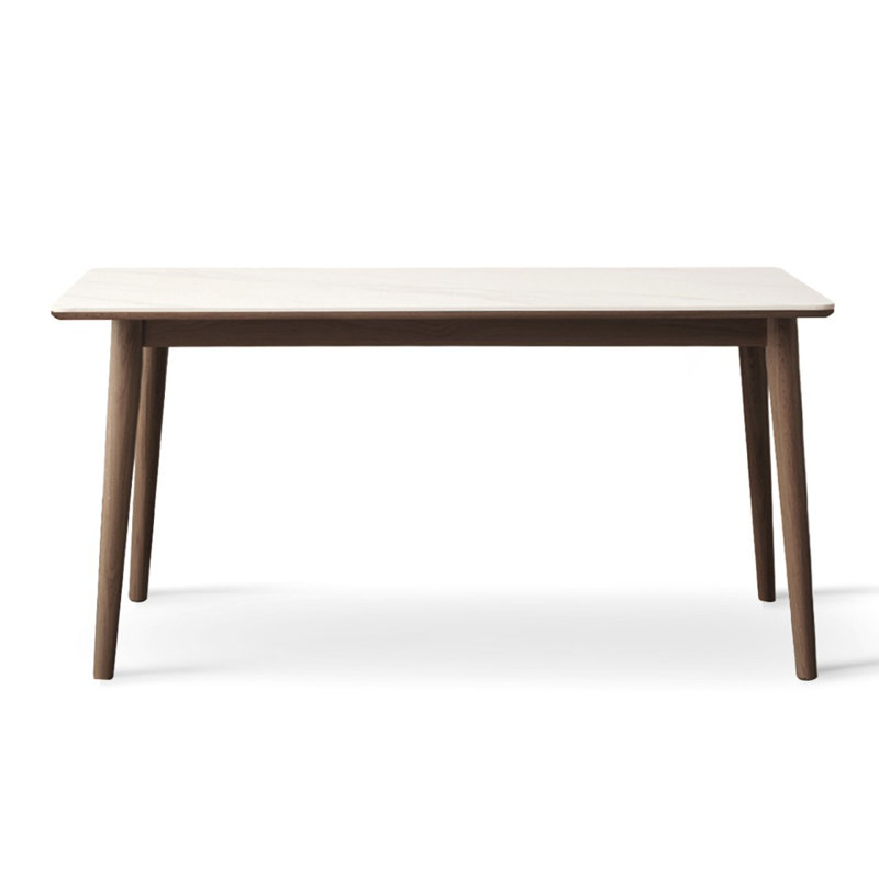 White Rectangular Solid Wood Ash wood + Sintered Stone Dining table, 29.53"H x 78.74"L x 35.43"W