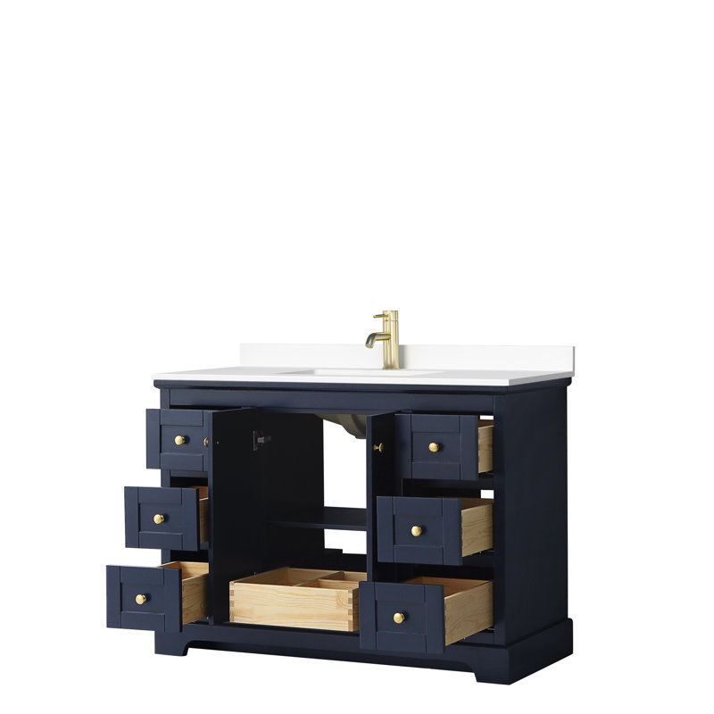 Ensemble de meuble-lavabo simple 48 po Avery, Marbre de culture blanc, Bleu très foncé, Or brossé