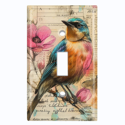 Couvercle de plaque d'interrupteur en métal; Bascule de taille standard 1 US - oiseau rétro