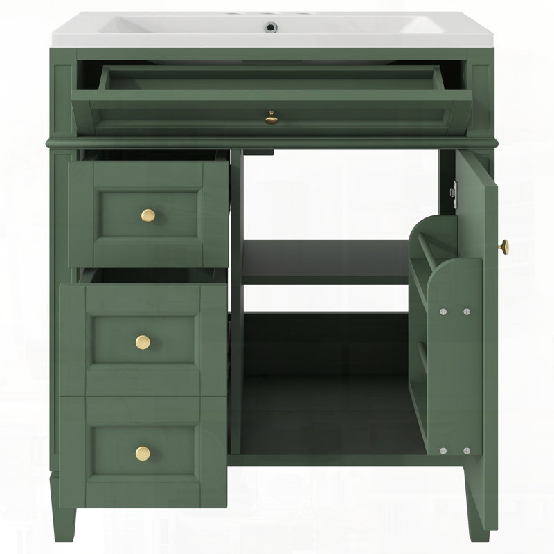 Meuble-lavabo autoportant moderne avec tiroirs miroir, Vert