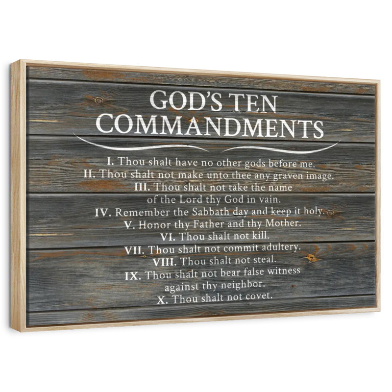 Ten Commandments, Floating Frame Natural Wood, 37" X 25"
