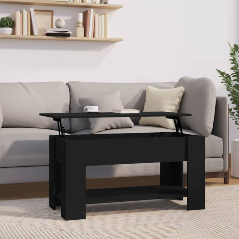Huso Lift Top Four Leg Coffee Table with Storage, Black