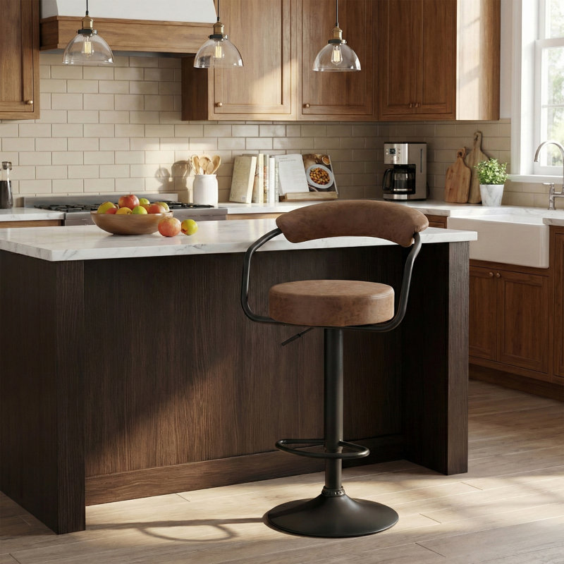Ghent Swivel Upholstered Adjustable Height Counter Stool with Metal Frame, Brown