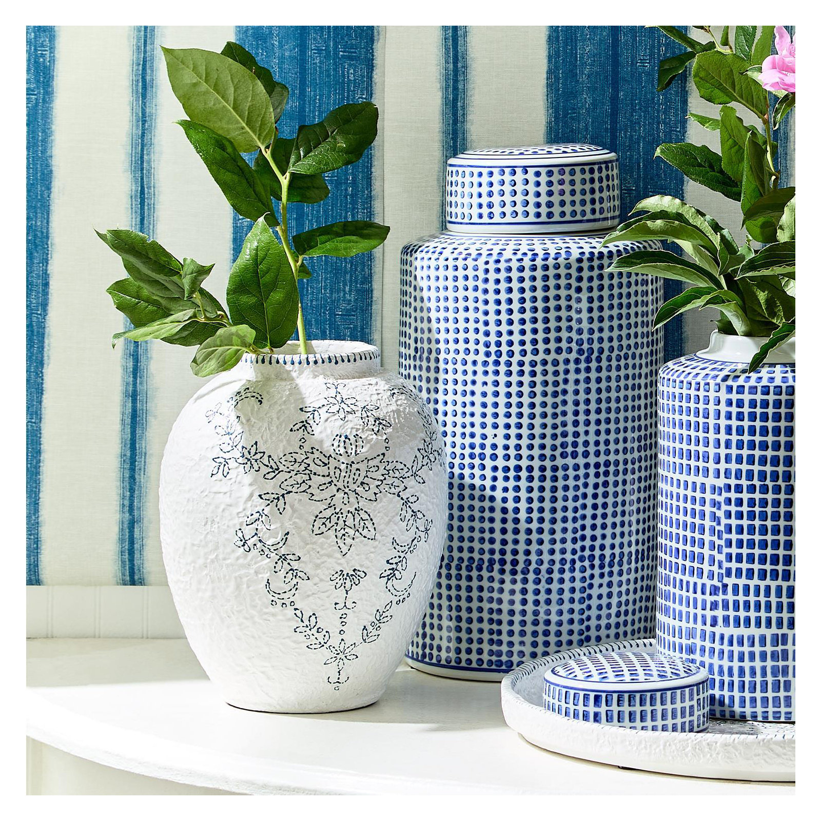 Set Of 2 Blue And White Vase
