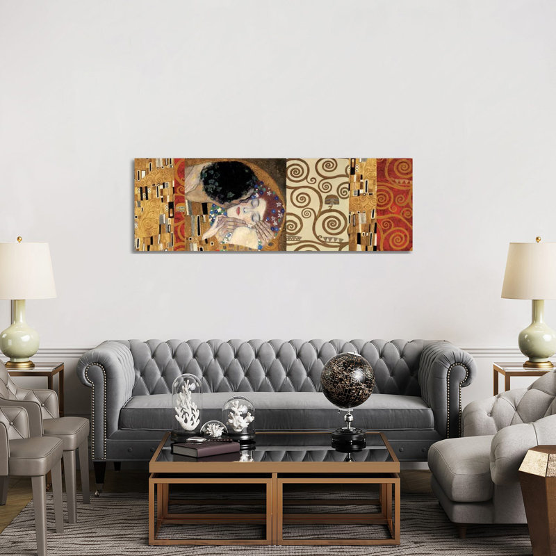 Klimt Deco (The Kiss) by Gustav Klimt - Wrapped Canvas Panoramic Print, 152.4 cm H x 50.8 cm W x 3.175 cm D