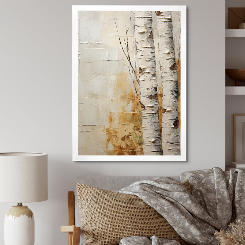 Arbre de minimalisme bouleau II sur toile, Cadre photo blanc, H 20 po x l 12 po x P 1 po
