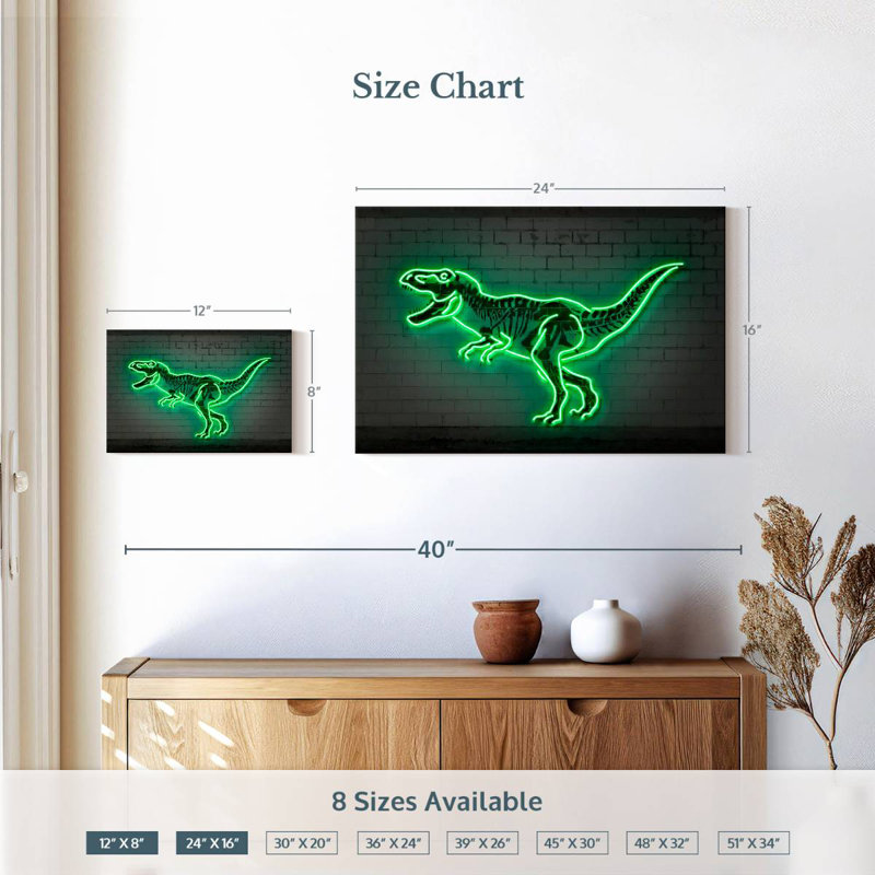 Neon T Rex, 16" H x 24" W