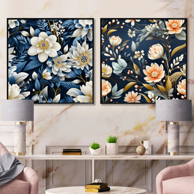 Motif floral blanc et bleu Magnolias