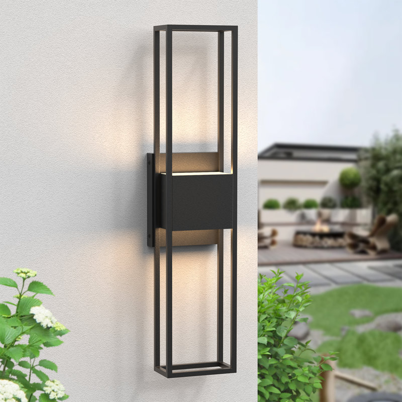 2-Light 28"H Dimmable LED Black Iron Outdoor Wall Light