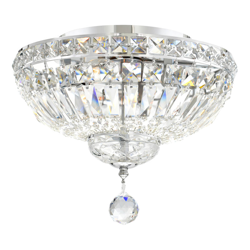 3 Light Flush Mount Ceiling Light – Wide Chrome Finish with Crystal Accents, Bright Ambient Lighting for Hallway, Kitchen, or Bedroom