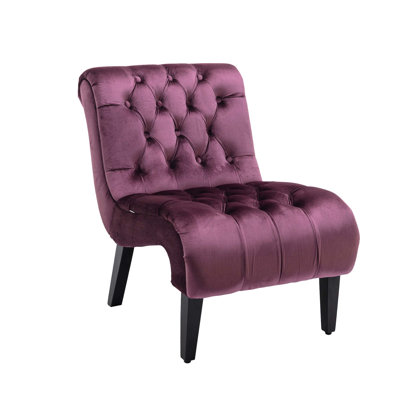 Modern Velvet Armless Accent Living Room Chair / Leisure Chair,Upholstered Fabric Button Comfortable Chair With Wooden Legs For Bedroom, Living Room, Office (Velvet)