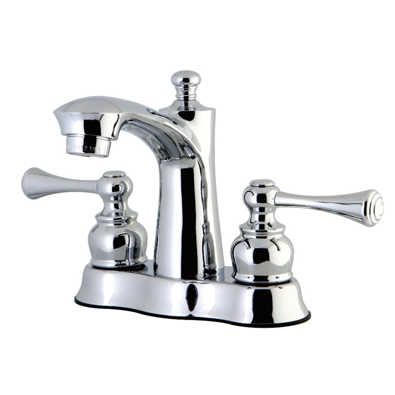 Robinet de salle de bain central à 4 poignées à 3 trous à fixation sur le comptoir en laiton Kingston, Chrome poli