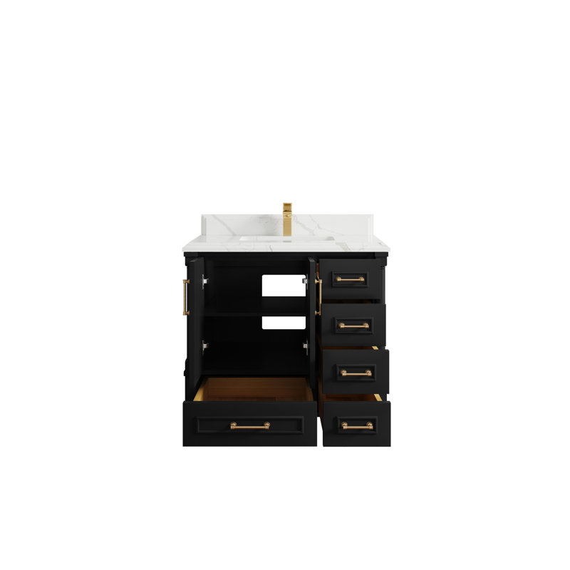 36'' Single Bathroom Vanity with Quartz Top, Calacatta Laza, Black Finish