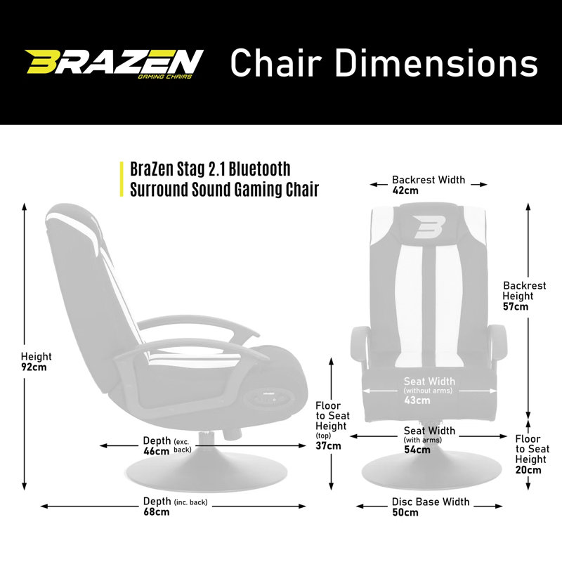 BraZen Stag 2.1 Bluetooth Surround Sound Gaming Chair, Black
