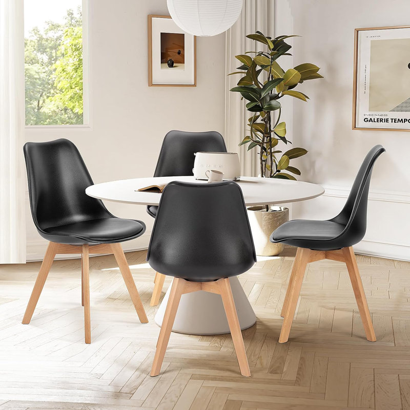 Crossland Dining Chairs Mid-Century Modern Living Room Chairs, Bedroom Kitchen Accent Chair, Black