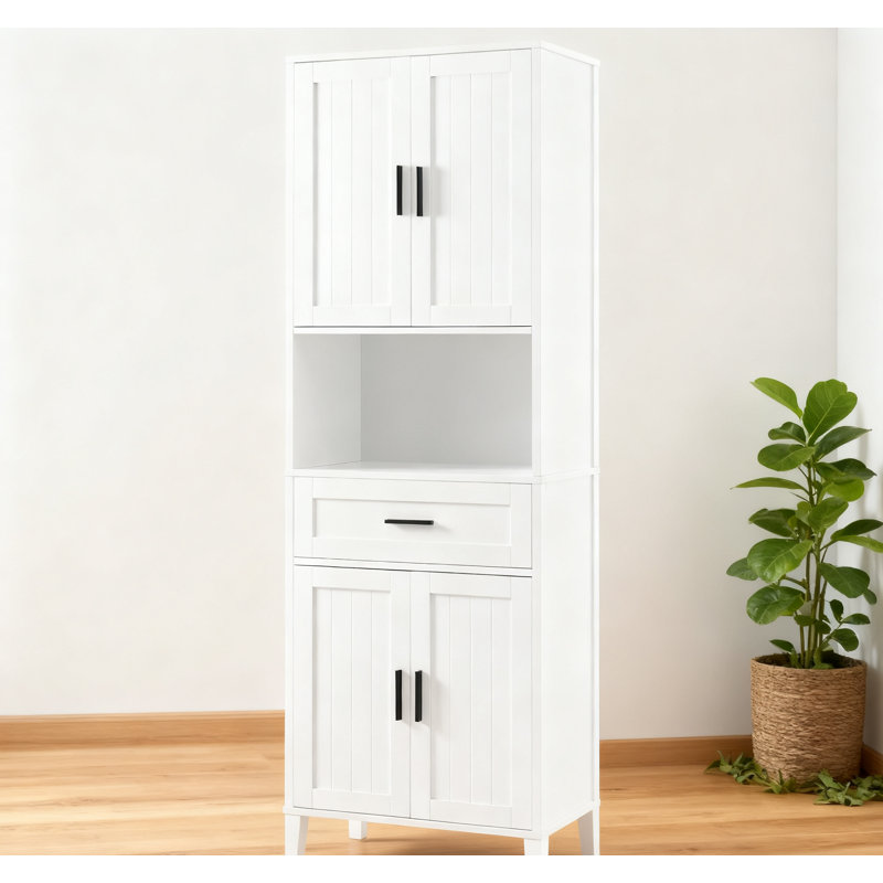 Grande armoire de rangement moderne avec portes à fermeture douce, tablettes réglables et ensemble anti-basculement pour salle de bain et salon
