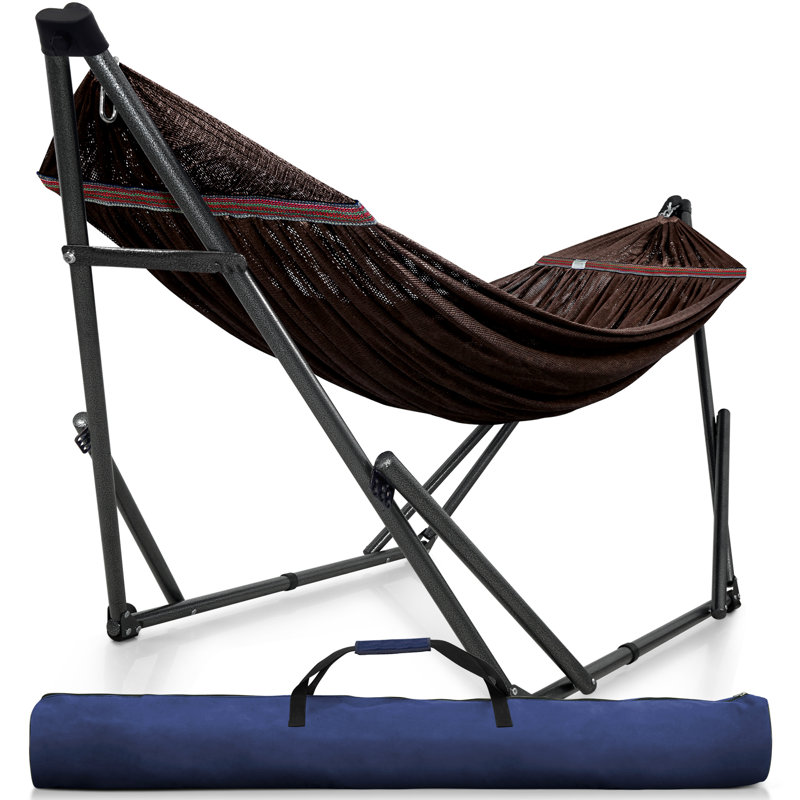 Support pour hamac réglable Tranquillo, support pour hamac double capacité de 600 lb pour 2 personnes, assemblage en 30 secondes pliable pour le camping, pique-nique, balcon, brun