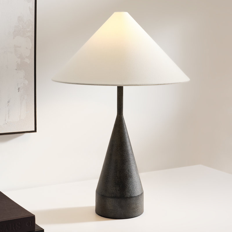Kelly Wearstler Brachion 1 Light Bedroom Home Office Living Room Lamp With White Linen Shade, Black
