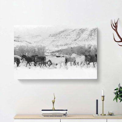 Herd Of Horses In Abstract - Wrapped Canvas