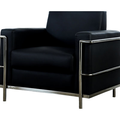 Modern Soft Upholstered Faux Leather Club Chair With Frame, Ideal For Office, 35.5 In Width Black Accent Design