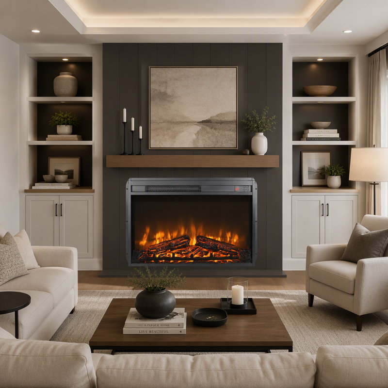 Foyer électrique encastré de 71 cm (28 po), chauffage ultramince avec bûches et flamme réaliste, télécommande avec minuterie, protection contre la surchauffe (foyer seulement).