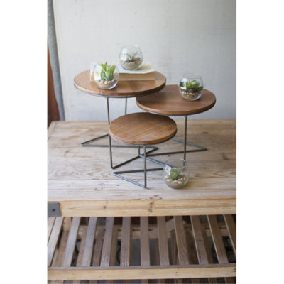  Ensemble de 3 contremarches rondes avec dessus en bois
